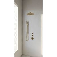 Regendoucheset Inbouw Brauer Gold Edition Thermostatisch 30 cm met Gebogen Wandarm, Glijstang en Handdouche Staaf Losse Stopkranen Geborsteld Goud - thumbnail