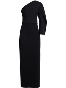 Solace London robe longue ceinturée à design à une épaule - Noir