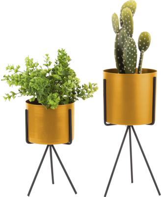 PT Pedestal ijzer bloempot - set van 2 (Kleur: geel)