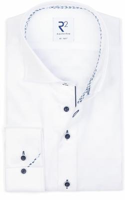 R2 Amsterdam Heren Overhemd Wit Grafisch Contrast Fine Twill Modern Fit
