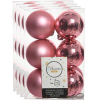 48x stuks kunststof kerstballen lippenstift roze 6 cm glans/mat - thumbnail