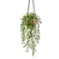 Bellatio flowers & plants Kunstplant - varen - groen - 75 cm - in terracotta hangpot