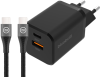 BlueBuilt Snellader met 2 Usb Poorten 38W Zwart + Usb C Kabel 1,5m - thumbnail