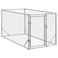 vidaXL Hondenkennel voor buiten met deur 2x1x1 m gegalvaniseerd staal, hondenkooi voor buiten, grote hondenkooi, hondenren voor buiten