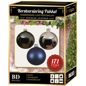 Zilver/grijsblauw/donkerblauw Kerstversiering voor 210 cm boom 171-delig   -