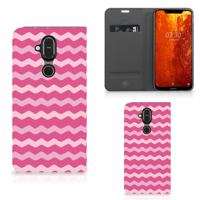 Nokia 8.1 Hoesje met Magneet Waves Pink