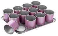 Zenker 7481 creatieve studio 12 stuks mini-taartjes-bakplaat, minikaartvorm met antiaanbaklaag, taartvorm voor kleine cakes, creatief bakken (kleur: roze, zilver), hoeveelheid: 1 stuk