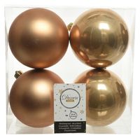 4x Kunststof kerstballen glanzend/mat camel bruin 10 cm kerstboom versiering/decoratie   - - thumbnail