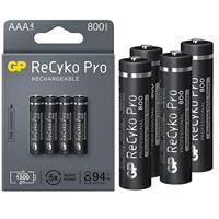 GP Batterijen Recyko Pro AAA Slim Ni-Mh oplaadbare batterij, 1,2 volt, kaart van 4