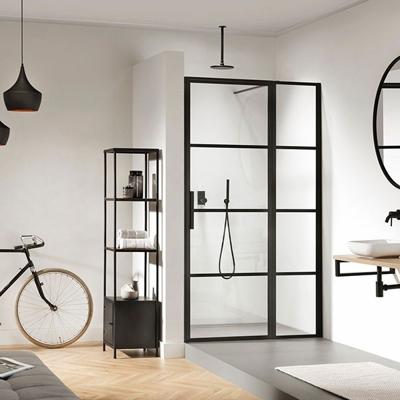 Douchedeur Sealskin Soho Nisdeur Draaideur Rechts met Vaste Wand 100x210cm Zwart 8mm Helder Glas Veiligheidsglas Seal Coating Douchedeur Sealskin Soho Nisdeur Draaideur Rechts met Vaste Wand 100x210cm Zwart 8mm Helder Glas Veiligheidsglas Seal Coating