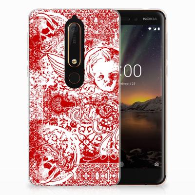 Silicone Back Case Nokia 6 (2018) Angel Skull Rood
