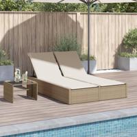 Ligbed 2-persoons met kussens poly rattan beige - thumbnail