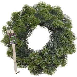 Kerstkrans 50 cm - groen - met messing zilveren hanger/ophanghaak - kerstversiering