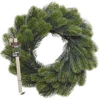 Kerstkrans 50 cm - groen - met messing zilveren hanger/ophanghaak - kerstversiering - thumbnail