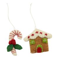 Vilten Hangers Huis en Snoep Rood (Set van 2)