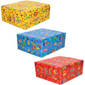 3x Rollen inpakpapier/cadeaupapier Club van Sinterklaas rood/blauw/geel 200 x 70 cm