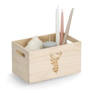 Zeller Opberg box/kist - naturel - hout - gestempeld hertenmotief - 25 x 15 x 14 cm   -