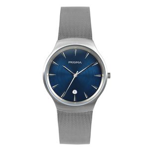 Prisma P.2081 Horloge Iconic Design recycled staal zilverkleurig-blauw 36 mm