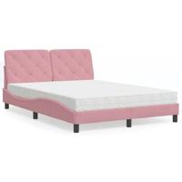 vidaXL Bed met matras fluweel roze 120x200 cm, bed, bed ombouw, tweepersoonsbed, bedbodem, slaapkamermeubel, 2 persoonsbed, logeerbed, houten bed