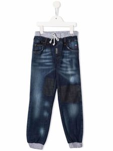 Philipp Plein Junior jean à taille à lien de resserrage - Bleu