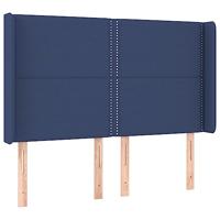 vidaXL Hoofdbord LED 147x16x118/128 cm stof blauw, hoofdeinde, houten hoofdeinde, bedonderdeel, houten hoofdbord, slaapkamermeubel, bedaccessoire