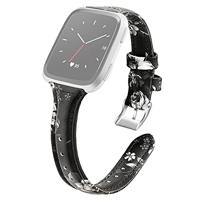 By Qubix - Compatible met Fitbit Versa 1/2 & Lite bandje TPU leer - Bloemenprint zwart/grijs - Compatible fitbit bandje