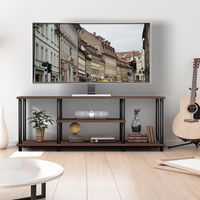 TV-Standaard met 3 Niveaus Verhoogde Mid-Century TV-Meuble Mediaconsoletafel Koffie