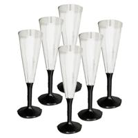 Prosecco/Champagneglazen - 12x stuks - transparant/zwart - kunststof - 165 ml - thumbnail