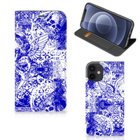 Mobiel BookCase iPhone 12 Mini Angel Skull Blauw