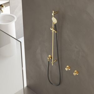 Hotbath Cobber glijstang 90cm met wandaansluitbocht 150cm doucheslang en ronde handdouche koper geborsteld M308BC