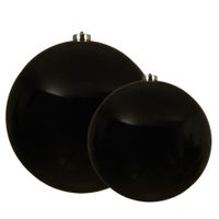 Grote kerstballen 2x stuks zwart 14 en 20 cm kunststof - thumbnail