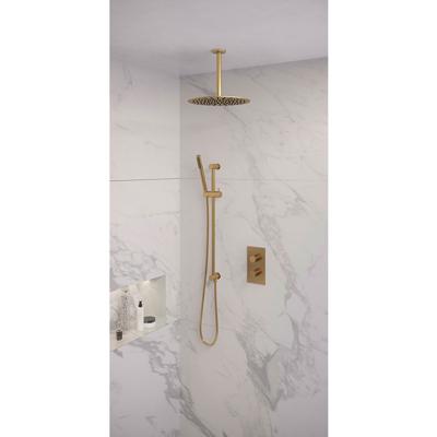 Regendoucheset 42 Inbouw Plafond Brauer Gold Edition 30cm Rond Geborsteld Goud PVD 2 Greeps 3-weg met Thermostaatkraan Glijstang en Staafhanddouche