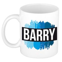 Naam cadeau mok / beker Barry met blauwe verfstrepen 300 ml