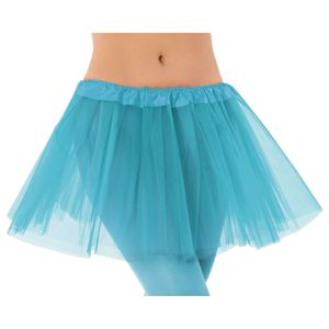 Dames verkleed rokje/tutu - tule stof met elastiek - turquoise blauw - one size