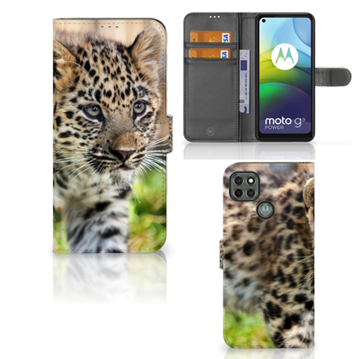 Motorola Moto G9 Power Telefoonhoesje met Pasjes Baby Luipaard Motorola Moto G9 Power Telefoonhoesje met Pasjes Baby Luipaard