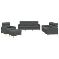vidaXL 4-delige Loungeset met kussens stof donkergrijs, fauteuil, 3-zitsbank, sofa, 2-zitsbank, bank, 2 zitsbank, zitbank, fauteuil stoel, 2 zits bank