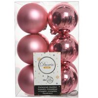 12x stuks kunststof kerstballen lippenstift roze 6 cm glans/mat - thumbnail