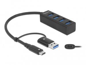 DeLOCK 63828 interface hub USB 3.2 Gen 1 (3.1 Gen 1) Type-A + Type-C 5000 Mbit/s Zwart