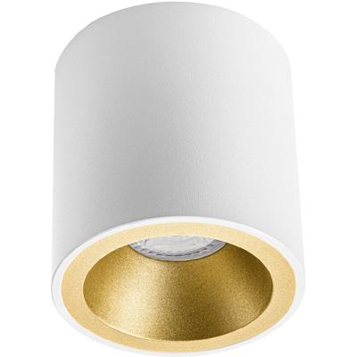 Opbouwspot GU10 - Pragmi Cliron Pro - Opbouw Rond - Mat Wit/Goud - Aluminium - Verdiept - Ø90mm