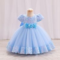 Peuter Voor meisjes Feestjurk Effen Kleur Korte mouw Prestatie Bruiloft Tie Knoop Aanbiddelijk Prinses Polyester Tot de knie Skaterjurk Zomer 3-7 jaar Meerkleurig Champagne Blozend Roze Lightinthebox