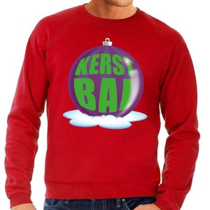 Foute feest kerst sweater met paarse kerstbal op rode sweater voor heren 2XL (56)  -