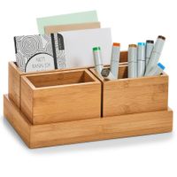 Pennenbakje/bureau organizer - 28 x 18 x 11 cm - bamboe hout - thumbnail