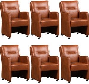 Set van 6 Cognac leren landelijke eetkamerfauteuils Sharp - Granada leer Savannah (cognac leer)