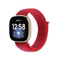 By Qubix - Compatible met Fitbit Versa 3 - Fitbit Versa 4 - Fitbit Sense 1 - Fitbit Sense 2 - Sport loop nylon bandje - Rood - Compatible fitbit bandje
