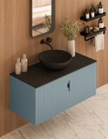 Muebles Costa badmeubel ribbelfront 100cm baby blauw met zwart toppaneel zonder waskom - thumbnail