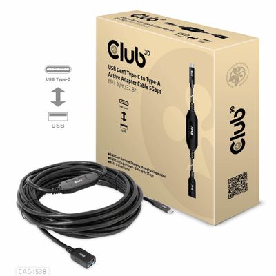 club3D USB-adapter USB 3.2 Gen1 (USB 3.0 / USB 3.1 Gen1) USB-C stekker, USB-A bus 10.00 m Zwart CAC-1538