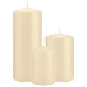 Stompkaarsen set van 3x stuks creme wit 12-15-20 cm