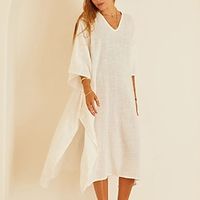 Dames Zwemkleding Bedekken Strand jurk Normaal Zwempak Heldere kleur UV-Bescherming Wit V-Wire Badpakken Vakantie Dagelijks nieuw
