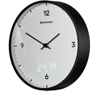 BRESSER MyTime LEDsec wandklok 24 cm met temperatuurweergave (wit)