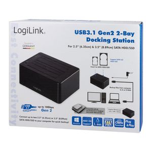 LogiLink QP0028 basisstation voor opslagstations USB 3.2 Gen 2 (3.1 Gen 2) Type-C Zwart